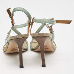 Gucci Multicolor Canvas And Leather GG Logo Ankle Strap Sandals Size 37