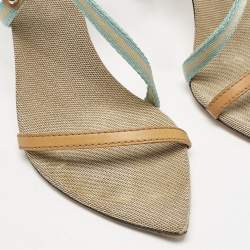 Gucci Multicolor Canvas And Leather GG Logo Ankle Strap Sandals Size 37