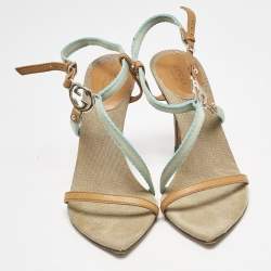 Gucci Multicolor Canvas And Leather GG Logo Ankle Strap Sandals Size 37