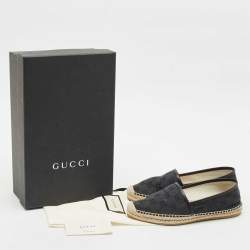Gucci Navy Blue/Black GG Canvas and Leather Espadrille Flats Size 36.5