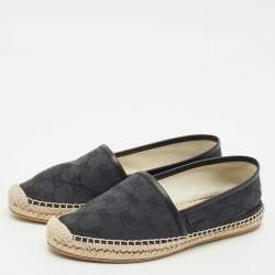 Gucci Navy Blue/Black GG Canvas and Leather Espadrille Flats Size 36.5