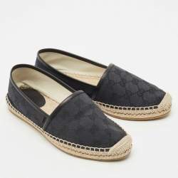 Gucci Navy Blue/Black GG Canvas and Leather Espadrille Flats Size 36.5
