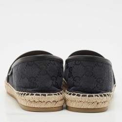 Gucci Navy Blue/Black GG Canvas and Leather Espadrille Flats Size 36.5