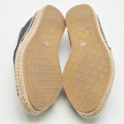 Gucci Navy Blue/Black GG Canvas and Leather Espadrille Flats Size 36.5