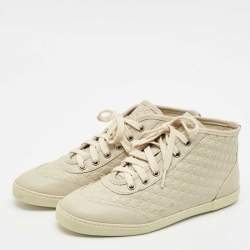 Gucci Cream Microguccissima Leather High Top Sneakers Size 36