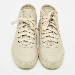 Gucci Cream Microguccissima Leather High Top Sneakers Size 36