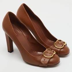 Gucci Brown Leather 'Ride' GG Buckle Pumps Size 39.5