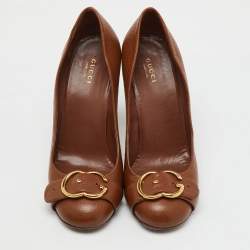 Gucci Brown Leather 'Ride' GG Buckle Pumps Size 39.5