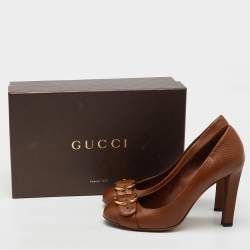 Gucci Brown Leather 'Ride' GG Buckle Pumps Size 39.5