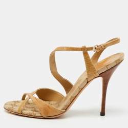 Gucci Brown Lizard Cross Ankle Strap Sandals Size 39.5
