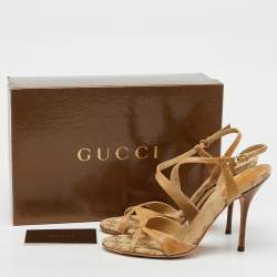 Gucci Brown Lizard Cross Ankle Strap Sandals Size 39.5