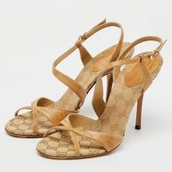 Gucci Brown Lizard Cross Ankle Strap Sandals Size 39.5