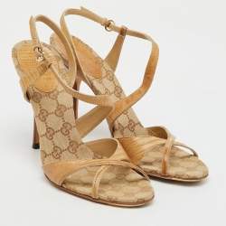 Gucci Brown Lizard Cross Ankle Strap Sandals Size 39.5