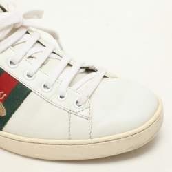 Gucci White Leather Embroidered Bee Ace Low Top Sneakers Size 37.5