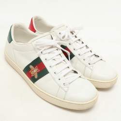 Gucci White Leather Embroidered Bee Ace Low Top Sneakers Size 37.5