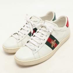 Gucci White Leather Embroidered Bee Ace Low Top Sneakers Size 37.5
