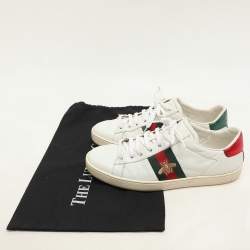 Gucci White Leather Embroidered Bee Ace Low Top Sneakers Size 37.5
