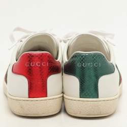 Gucci White Leather Embroidered Bee Ace Low Top Sneakers Size 37.5