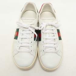 Gucci White Leather Embroidered Bee Ace Low Top Sneakers Size 37.5