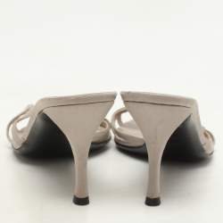 Gucci Grey Satin Embellished GG Slide Sandals Size 38