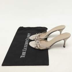 Gucci Grey Satin Embellished GG Slide Sandals Size 38