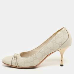 Gucci Off White Guccissima Leather Embellished Pumps Size 39.5