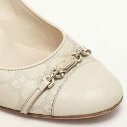 Gucci Off White Guccissima Leather Embellished Pumps Size 39.5