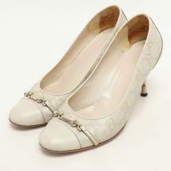 Gucci Off White Guccissima Leather Embellished Pumps Size 39.5