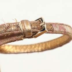 Gucci Gold/Pink Brocade Fabric and Leather Bee Embellished Ankle Strap Sandals Size 37.5