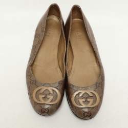 Gucci Brown GG Crystal Coated Canvas Ballet Flats Size 37