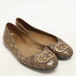 Gucci Brown GG Crystal Coated Canvas Ballet Flats Size 37