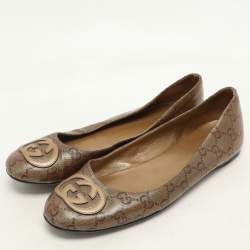 Gucci Brown GG Crystal Coated Canvas Ballet Flats Size 37