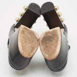 Gucci Black Leather Pearl Studded Vegas Platform Loafer Pumps Size 39