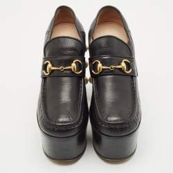 Gucci Black Leather Pearl Studded Vegas Platform Loafer Pumps Size 39