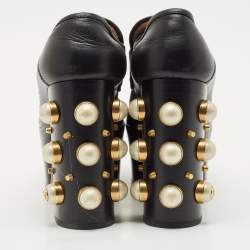 Gucci Black Leather Pearl Studded Vegas Platform Loafer Pumps Size 39
