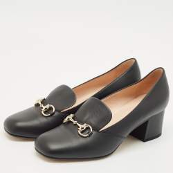 مملوكة مسبقًا حذاء كعب عالي غوتشي هورسبيت جلد أسود مقاس 39