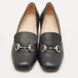 مملوكة مسبقًا حذاء كعب عالي غوتشي هورسبيت جلد أسود مقاس 39