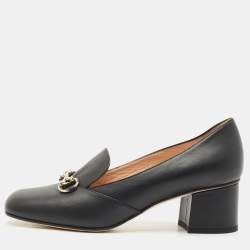 مملوكة مسبقًا حذاء كعب عالي غوتشي هورسبيت جلد أسود مقاس 39