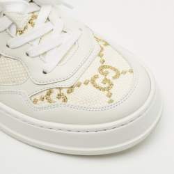 Gucci White Leather Gold Lame GG Platform Sneakers Size 38.5
