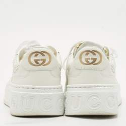 Gucci White Leather Gold Lame GG Platform Sneakers Size 38.5
