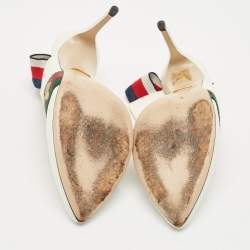 Gucci White Leather Bee Web Detail Sylvie Slingback Pumps Size 36.5