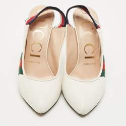 Gucci White Leather Bee Web Detail Sylvie Slingback Pumps Size 36.5