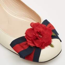 Gucci Cream Leather Web Bow Rose Detail Ballet Flats Size 37