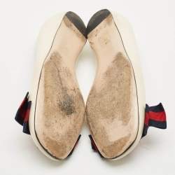 Gucci Cream Leather Web Bow Rose Detail Ballet Flats Size 37