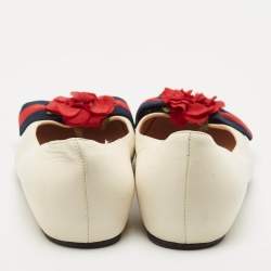 Gucci Cream Leather Web Bow Rose Detail Ballet Flats Size 37