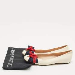 Gucci Cream Leather Web Bow Rose Detail Ballet Flats Size 37