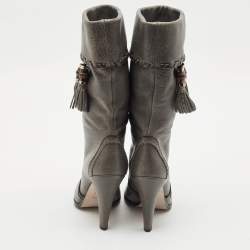 Gucci Grey Leather Bamboo Tassel Knee Boots Size 36.5