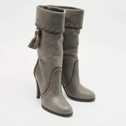 Gucci Grey Leather Bamboo Tassel Knee Boots Size 36.5