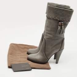 Gucci Grey Leather Bamboo Tassel Knee Boots Size 36.5