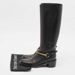 Gucci Black Leather Horsebit Knee Length Boots Size 35